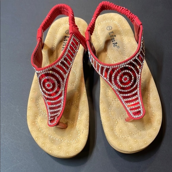Link Little Girls Red Silver Rhinestones Dress Sandals Sz 2 - Picture 1 of 6